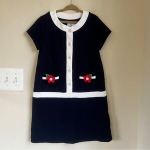 Florence Eiseman Floral Embellished Shift Dress, Deep Navy, Size 7